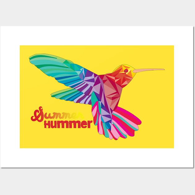 Summer Hummer - Geometric Sunset Colorful Hummingbird Wall Art by SwitColor